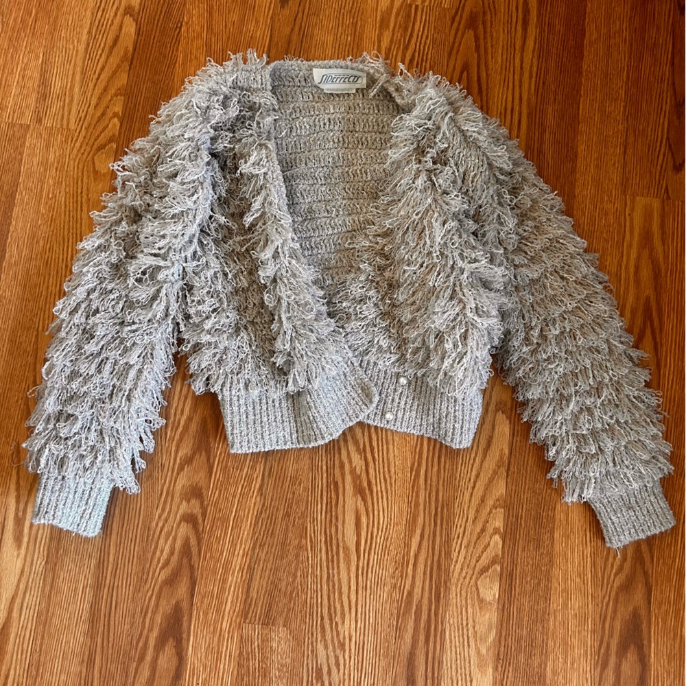 Hand crochet vintage side effect sweater loop knit fringe RARE FIND OSFM medium - Picture 2 of 8